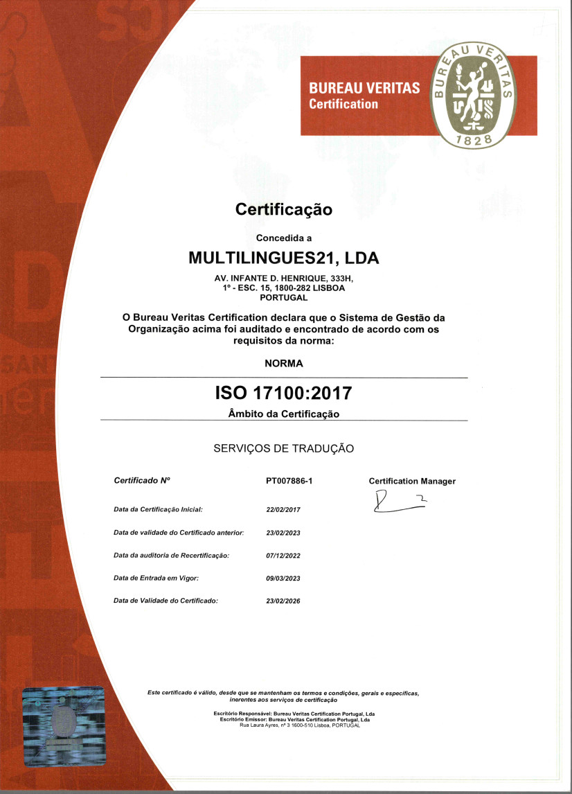 Certificación ISO 17100